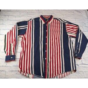 Vintage Nautica L Mens Striped Button Down Shirt Multicolor Long Sleeve 90s Y2K